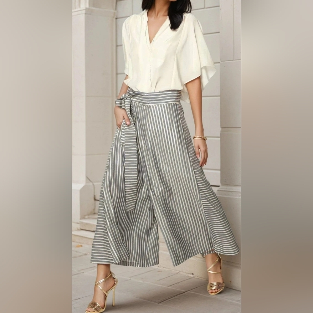 Eva FRANCO Anthropologie Blake Pant Gibson Stripe Wide Leg Pants Sparkle Size 0